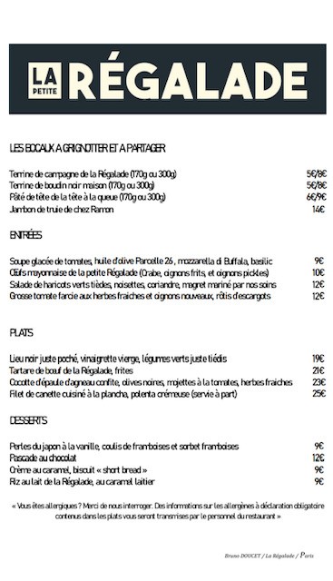 La Petite Régalade menu 2