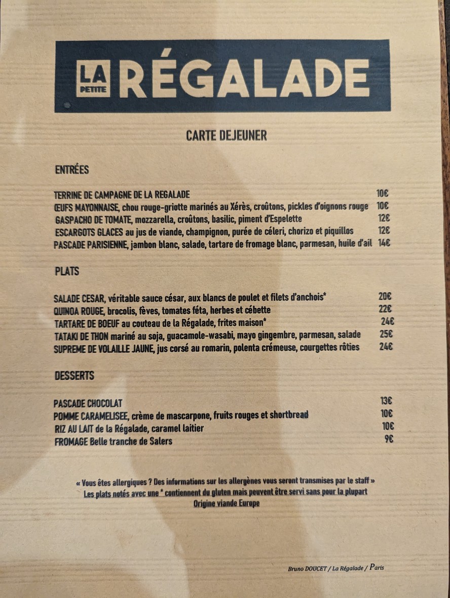 La Petite Régalade menu 3