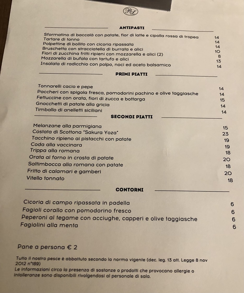 Da Roberto e Loretta menu 1