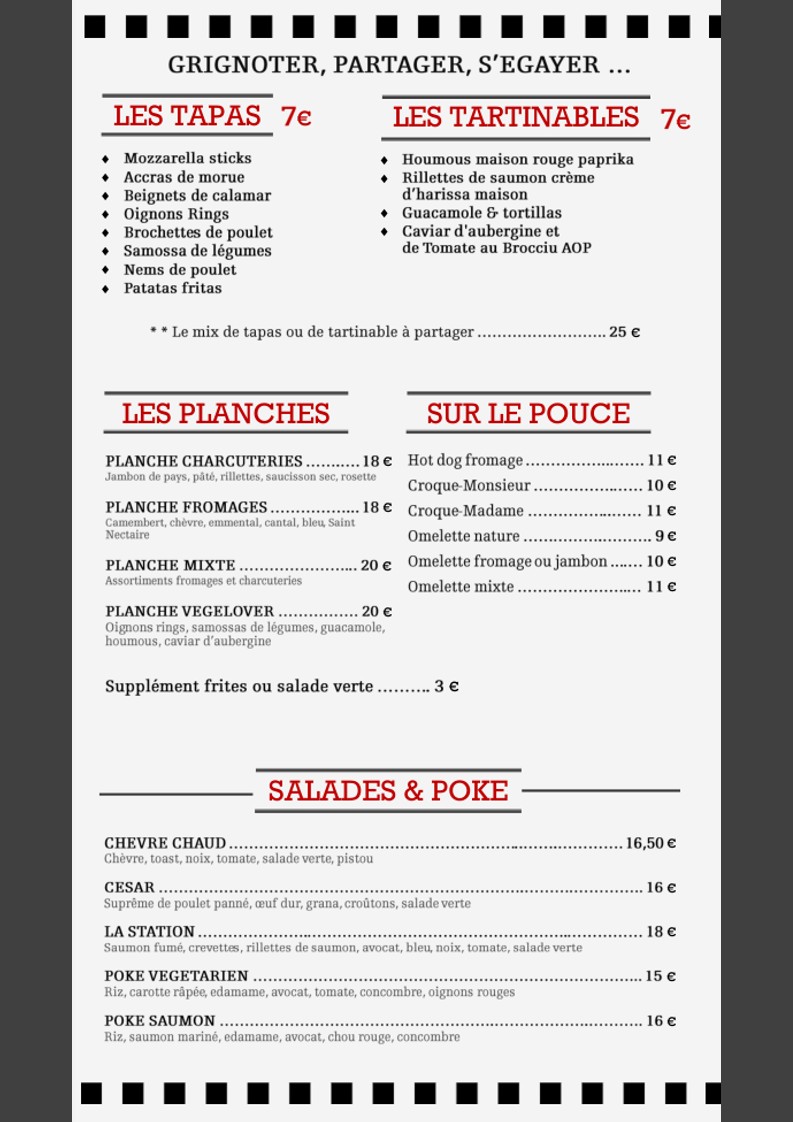 Pub La Station Paris – Restaurant, Bar & Soirées Karaoké menu 1