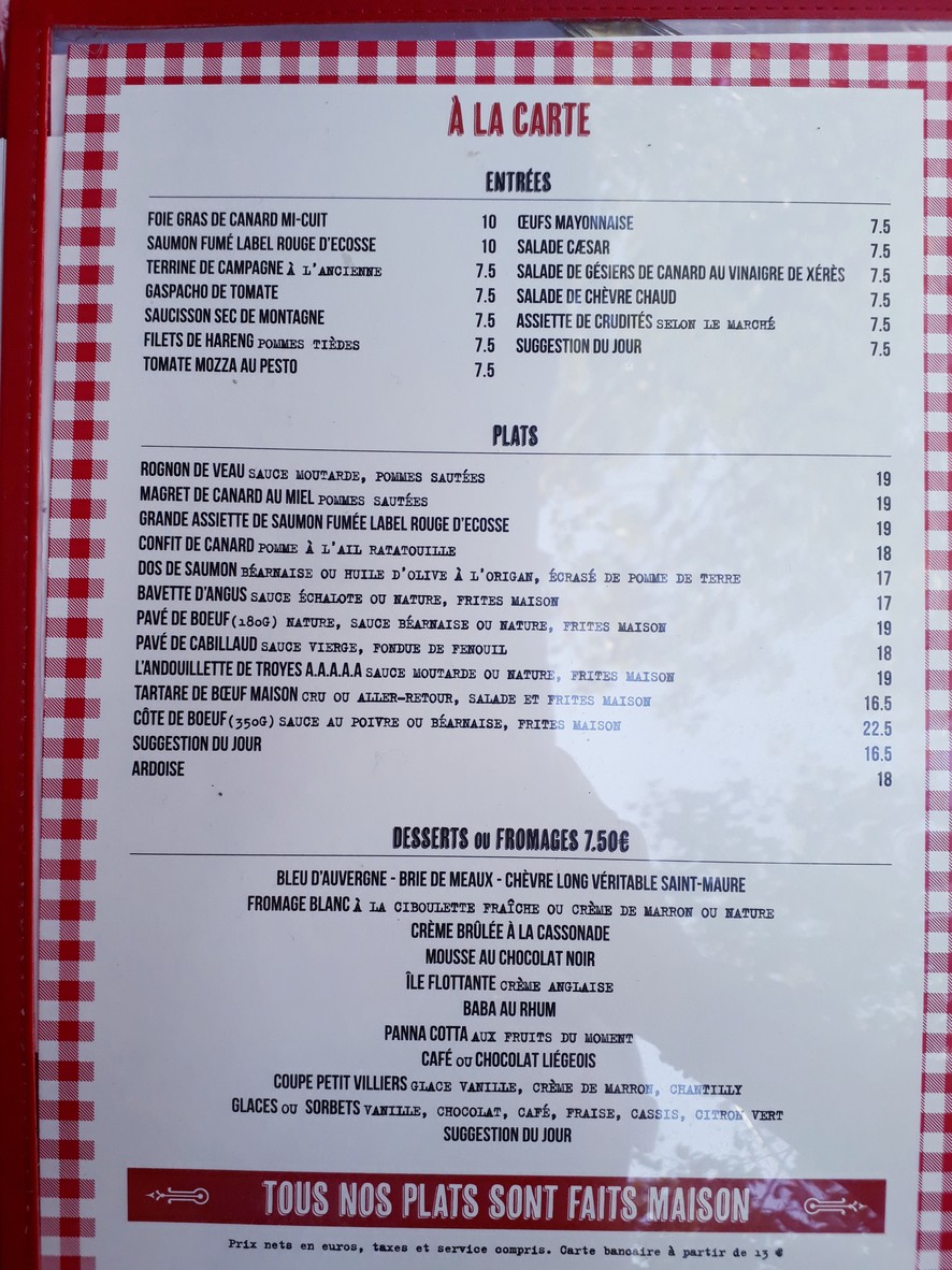 LE PETIT VILLIERS menu 1