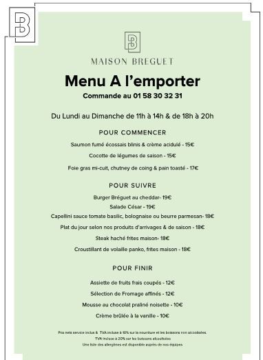 Restaurant Maison Bréguet menu 1