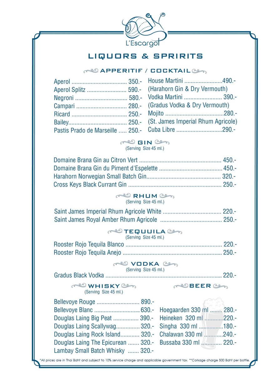 L’Escargot at Monopole menu 1