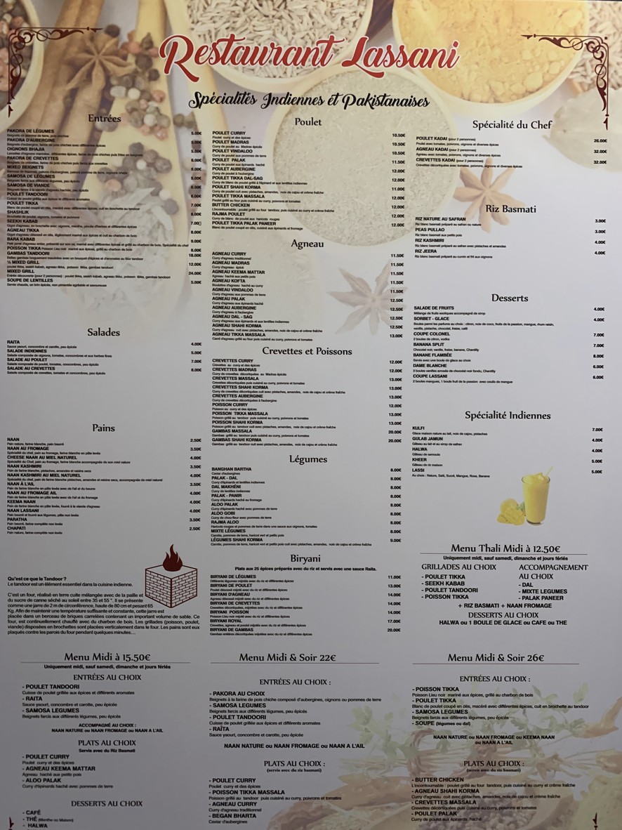 Restaurant Le Lassani menu 1