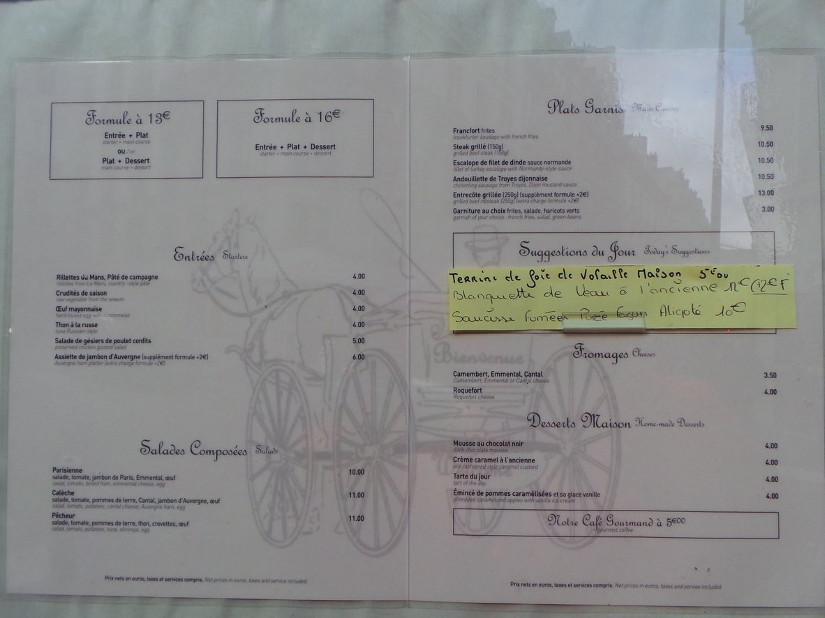La Calèche menu 1