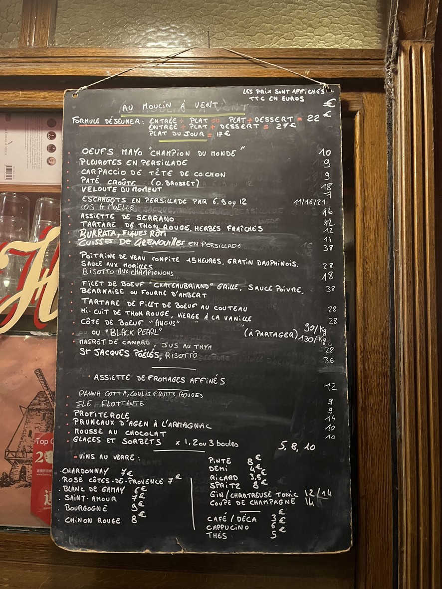 Au Moulin à Vent menu 1