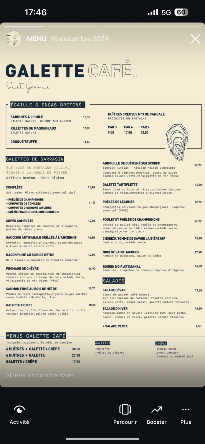 Galette Café menu 1