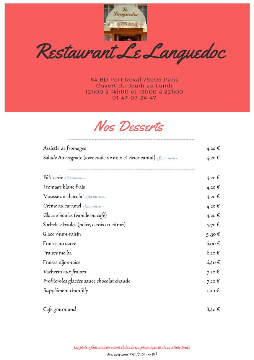 Le Languedoc menu 1