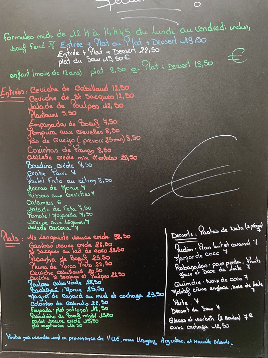 La Taverne du Cap Vert et du Brésil menu 1