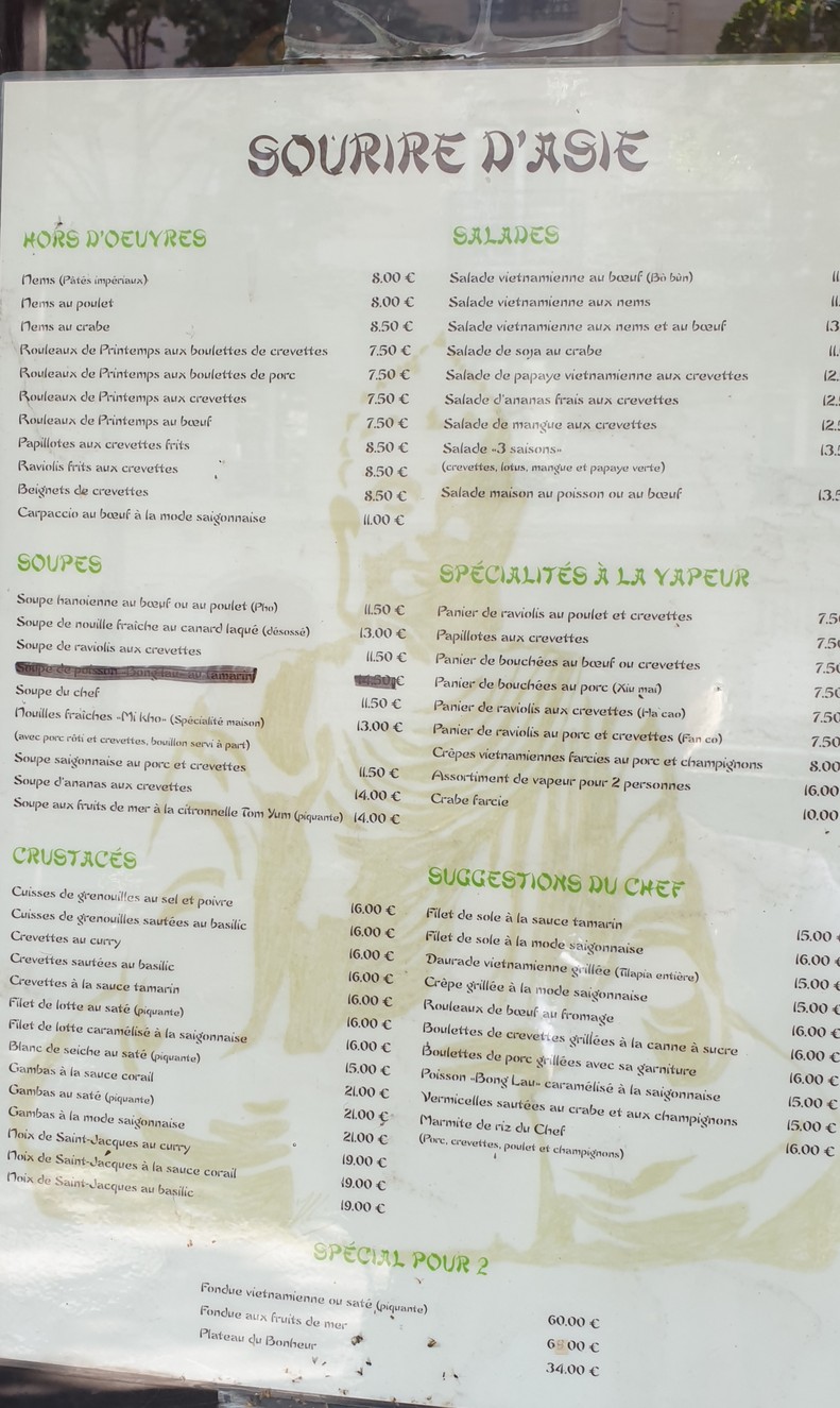 Sourire d'Asie menu 3