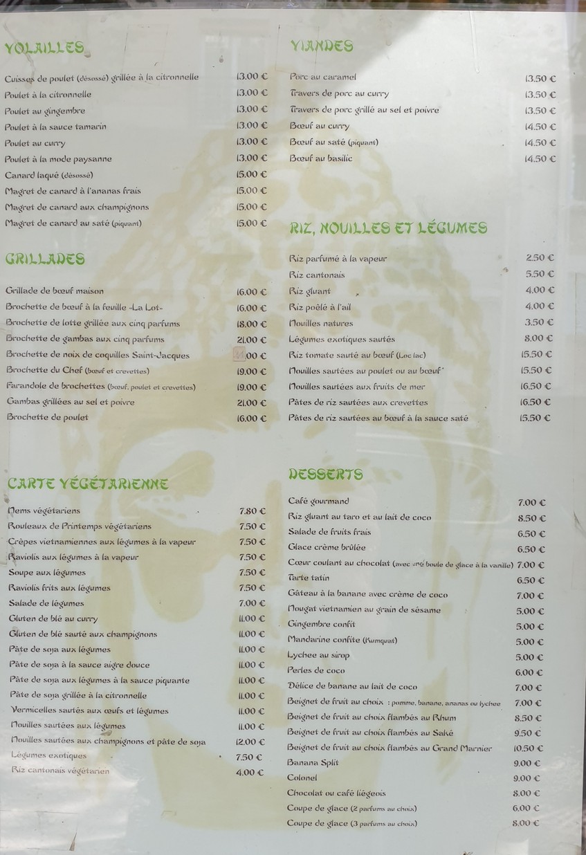 Sourire d'Asie menu 4