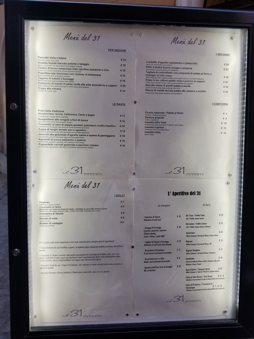 Osteria al 31 menu 1