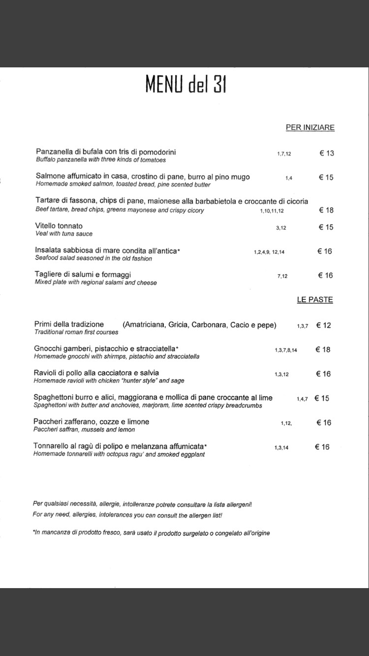 Osteria al 31 menu 2