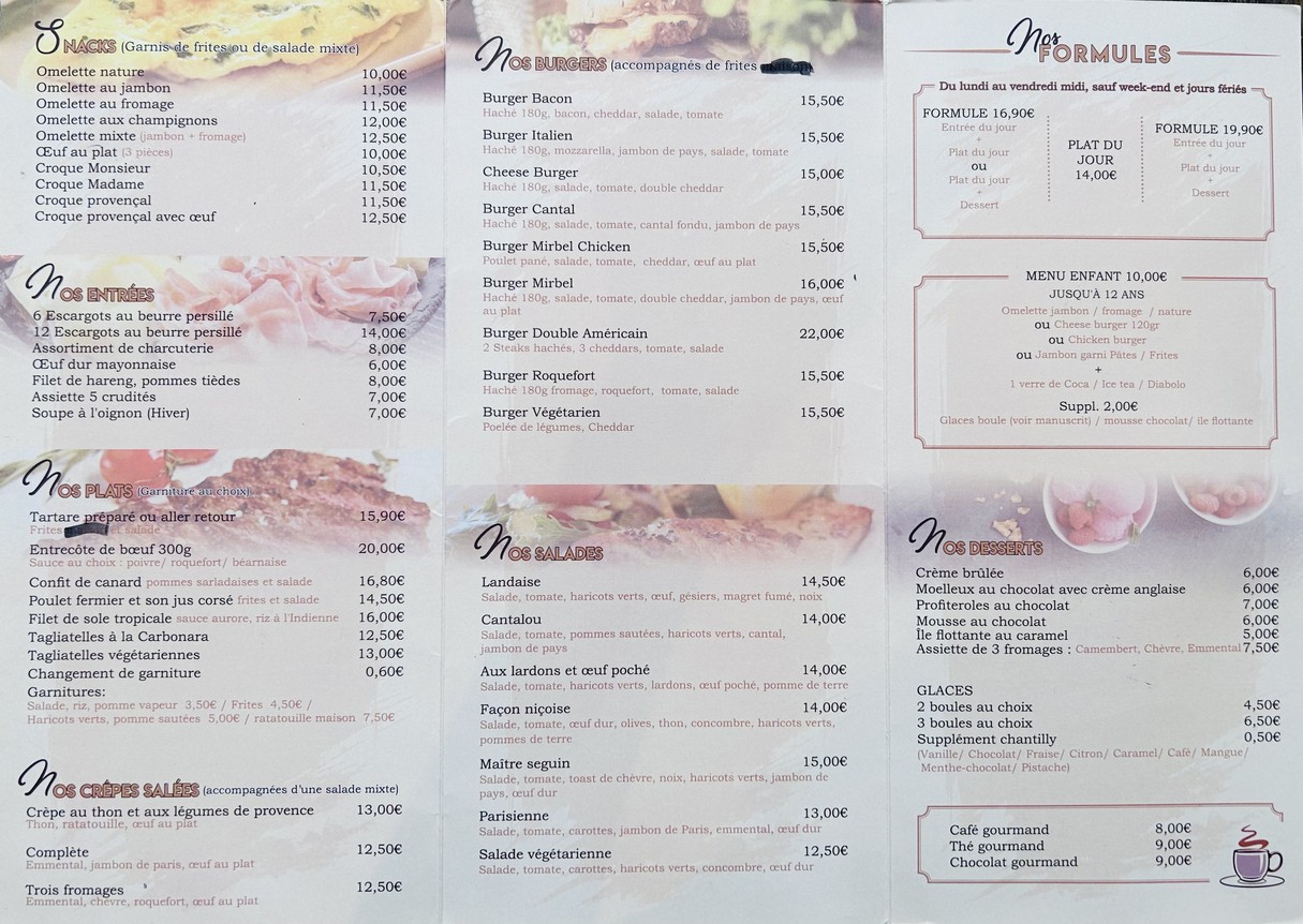 Le Mirbel menu 1