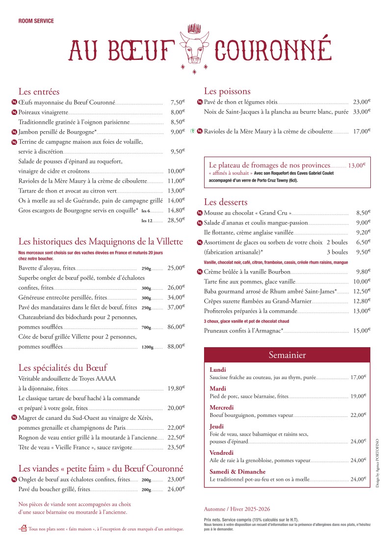 Hôtel Restaurant Au Boeuf Couronné menu 1