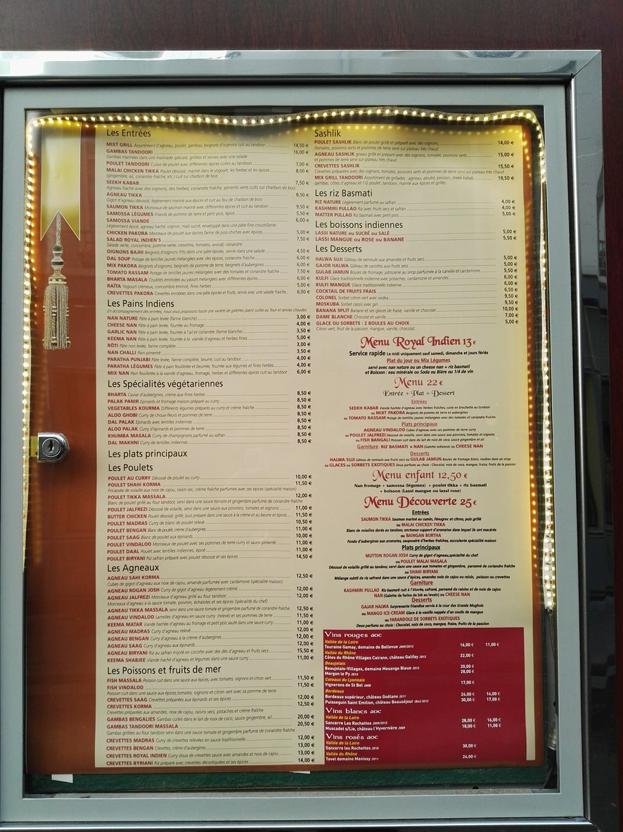 Royal Indien menu 1