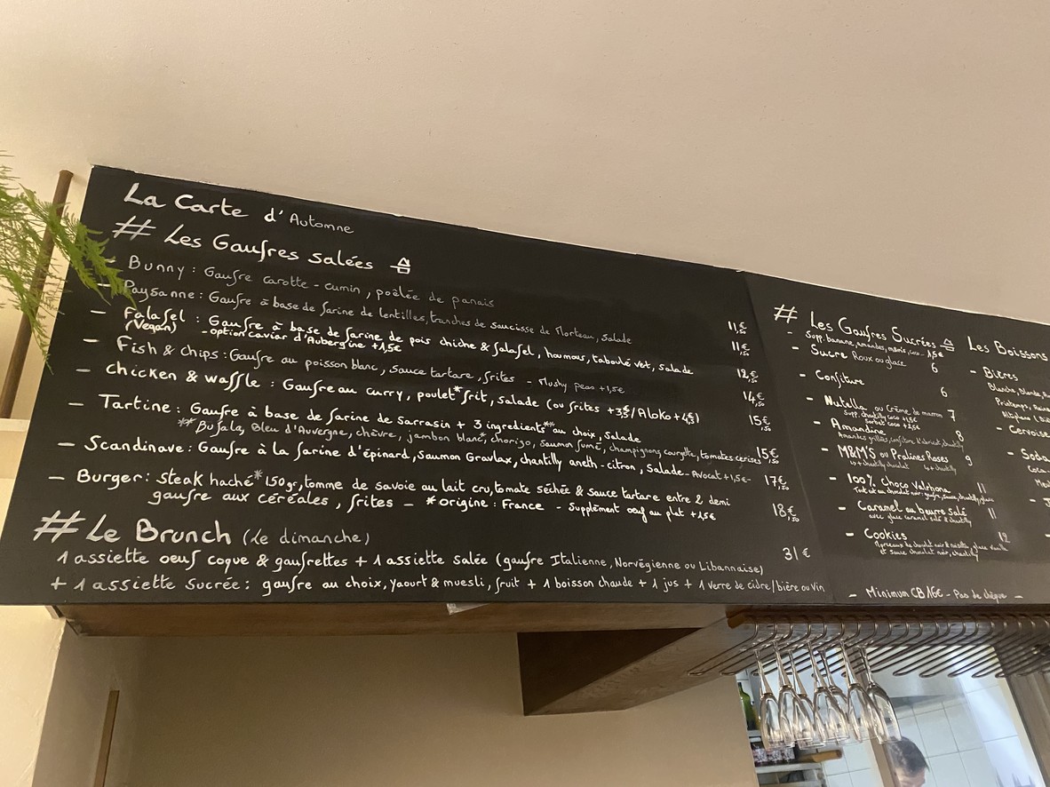 La Gaufrerie menu 1