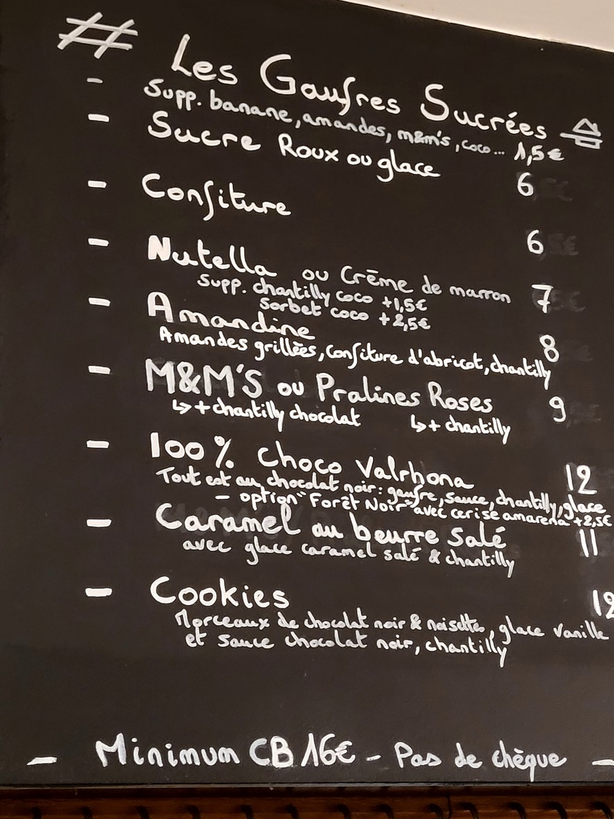 La Gaufrerie menu 2