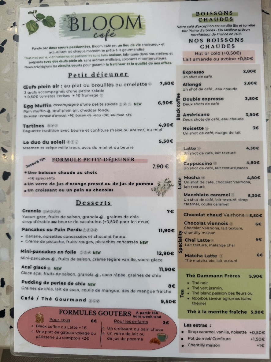 Bloom café menu 1