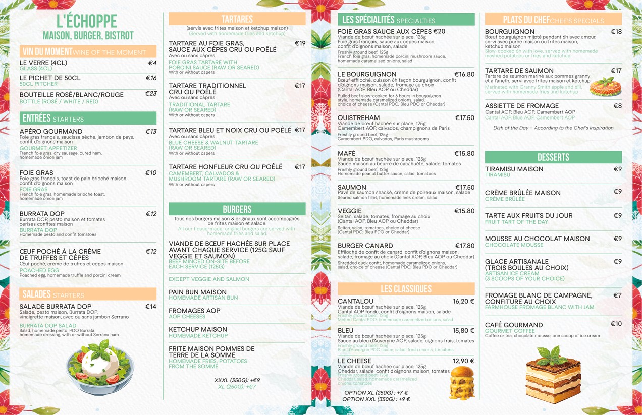 L'Echoppe de Paris menu 1