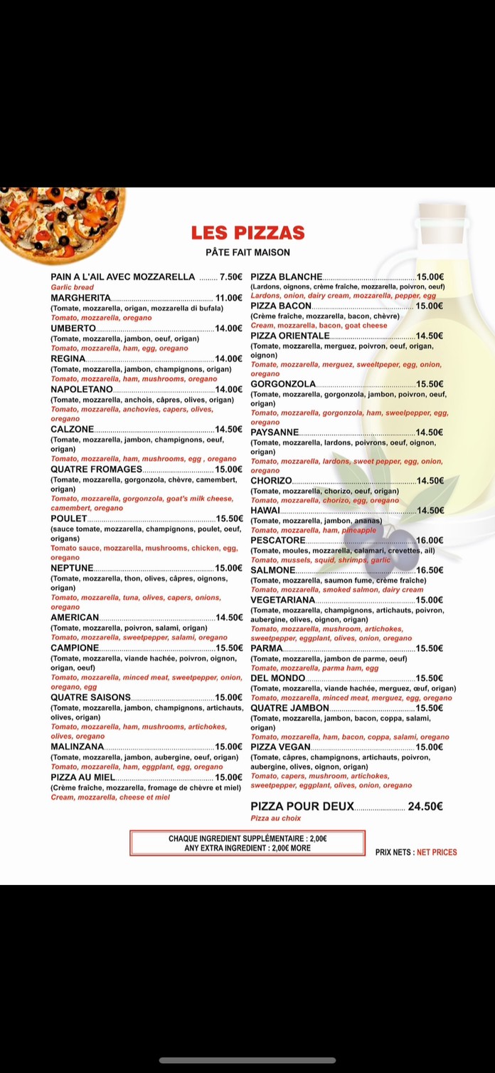 Pizza del Mondo menu 1