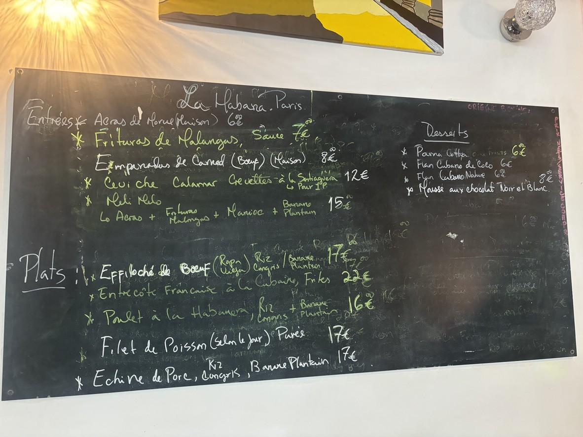 La Habana.Paris restaurant cubain Paris 13ème menu 1
