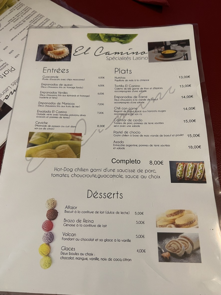 Restaurant El Camino menu 1