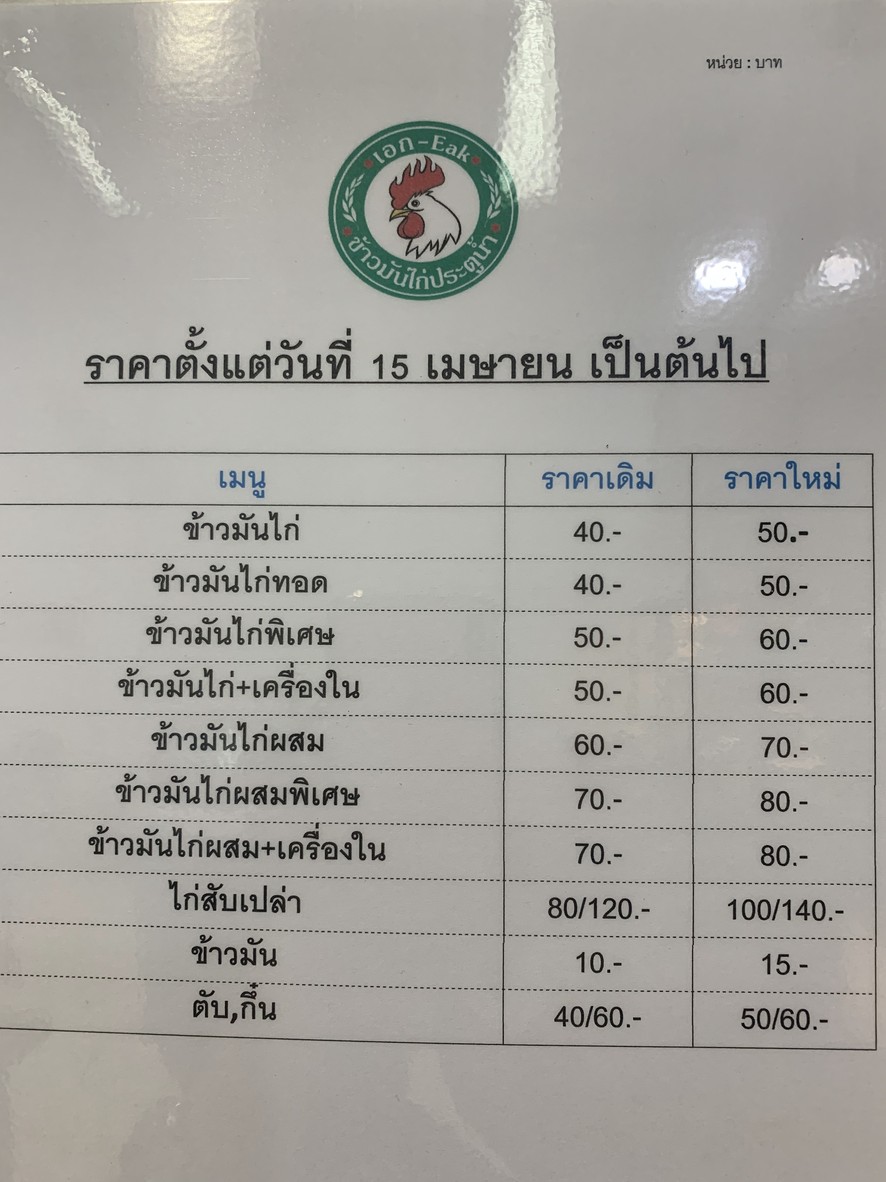 เอกข้าวมันไก่ประตูน้ำ menu 1