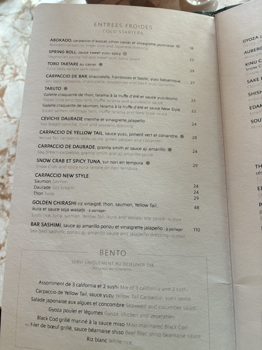 Kinugawa Rive Gauche menu 1