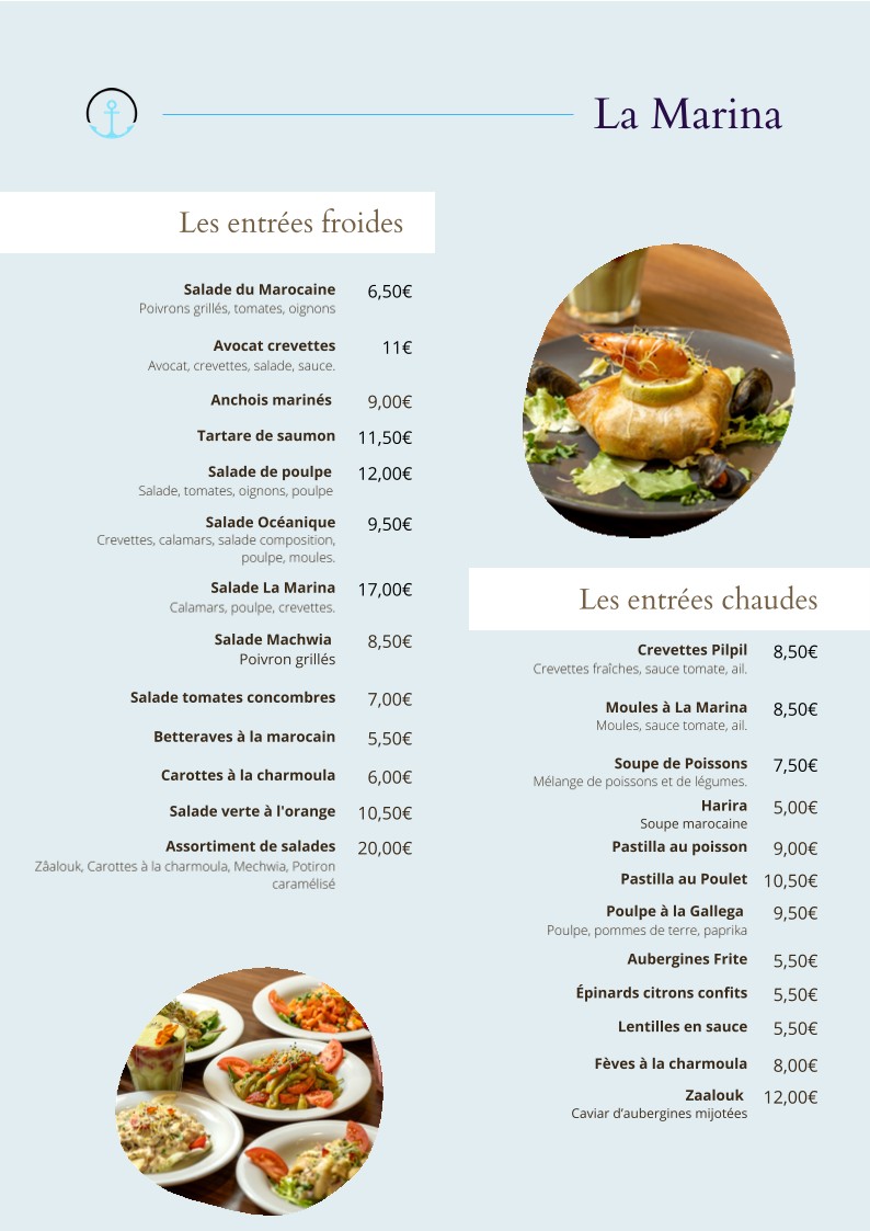 LA MARINA menu 1