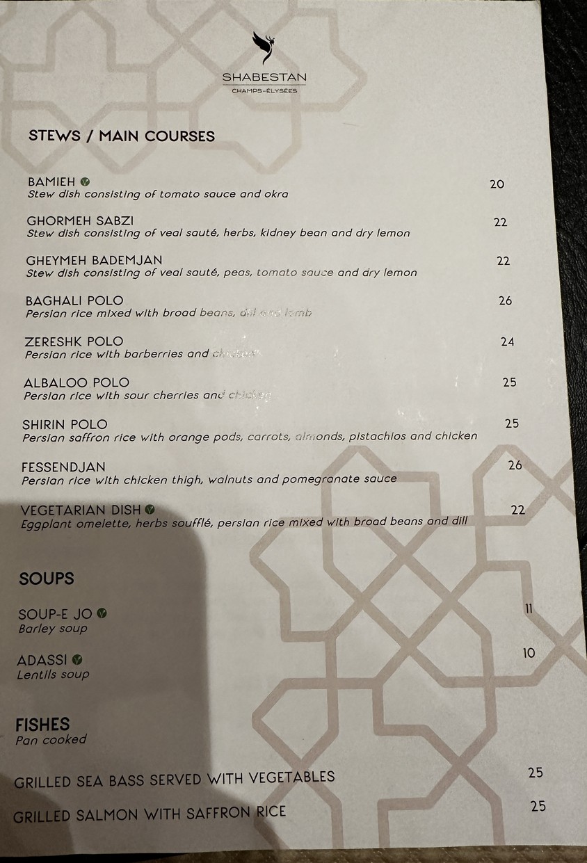 Shabestan menu 2