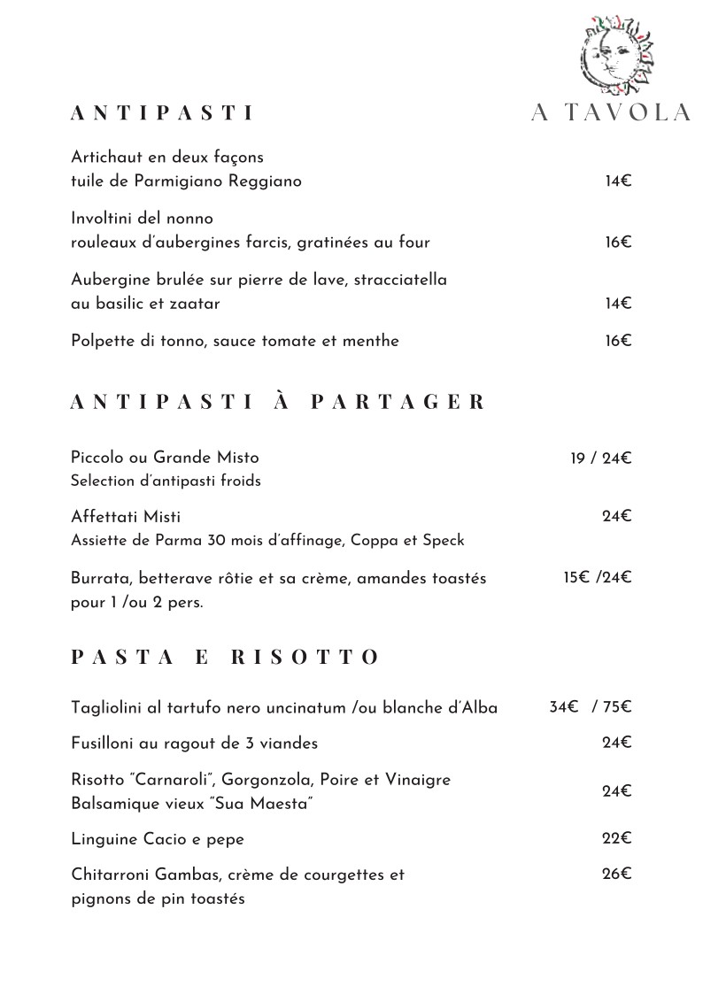 A Tavola menu 1