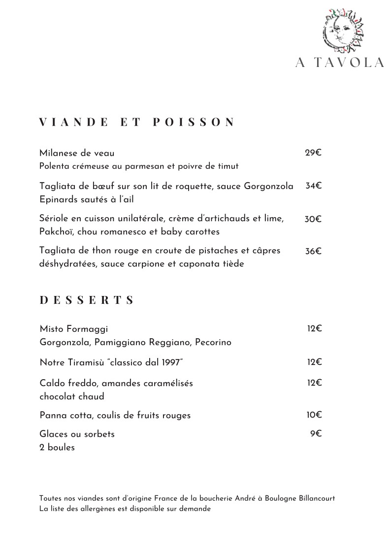 A Tavola menu 2