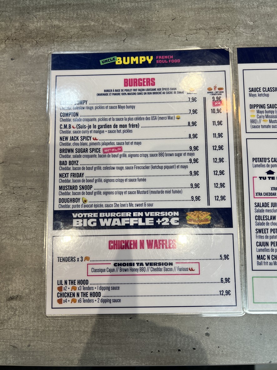 Uncle Bumpy - Vincennes menu 2