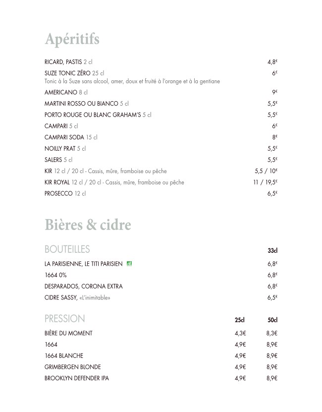 Le Pastel Batignolles menu 1