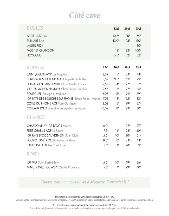 Le Pastel Batignolles menu 2