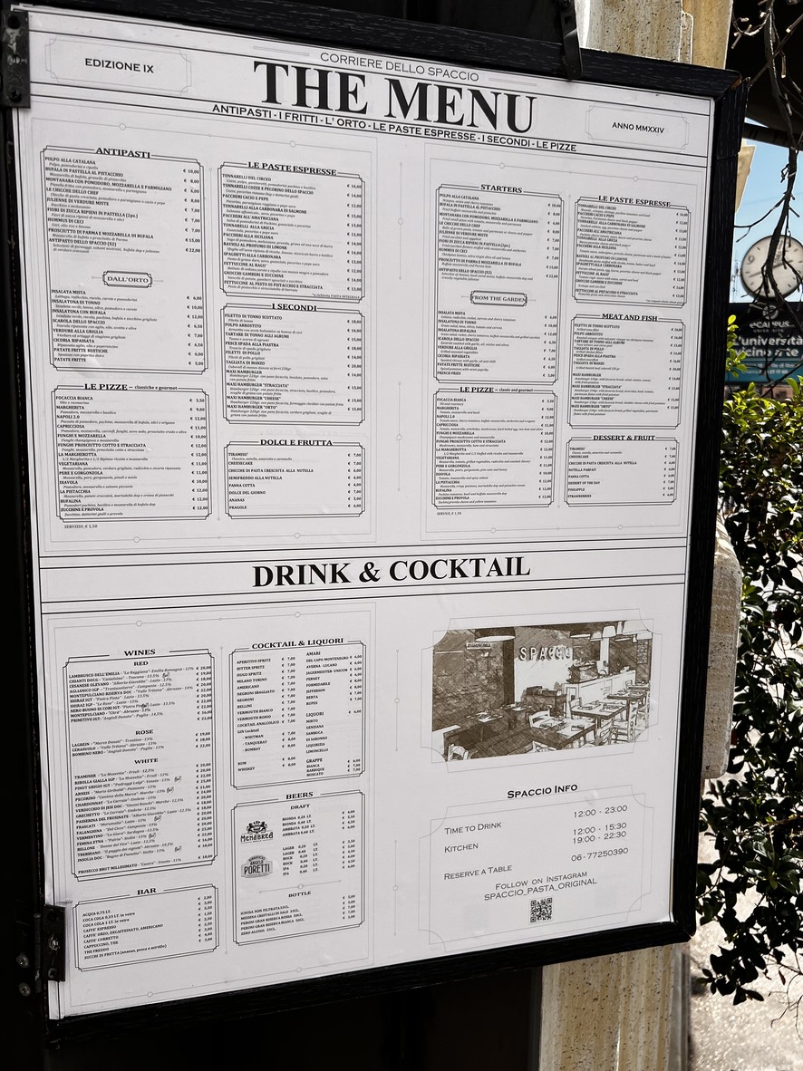 Spaccio Pasta menu 1