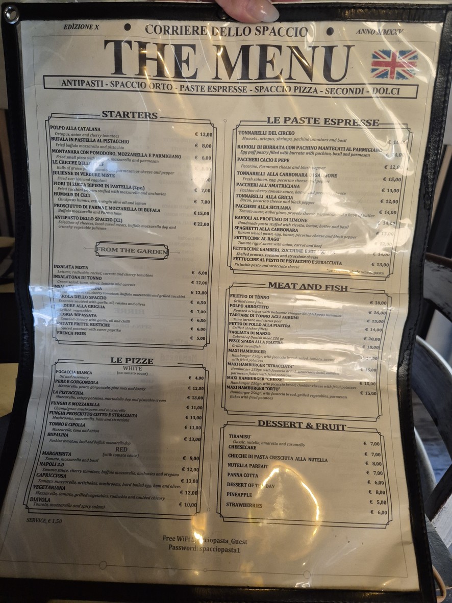 Spaccio Pasta menu 2