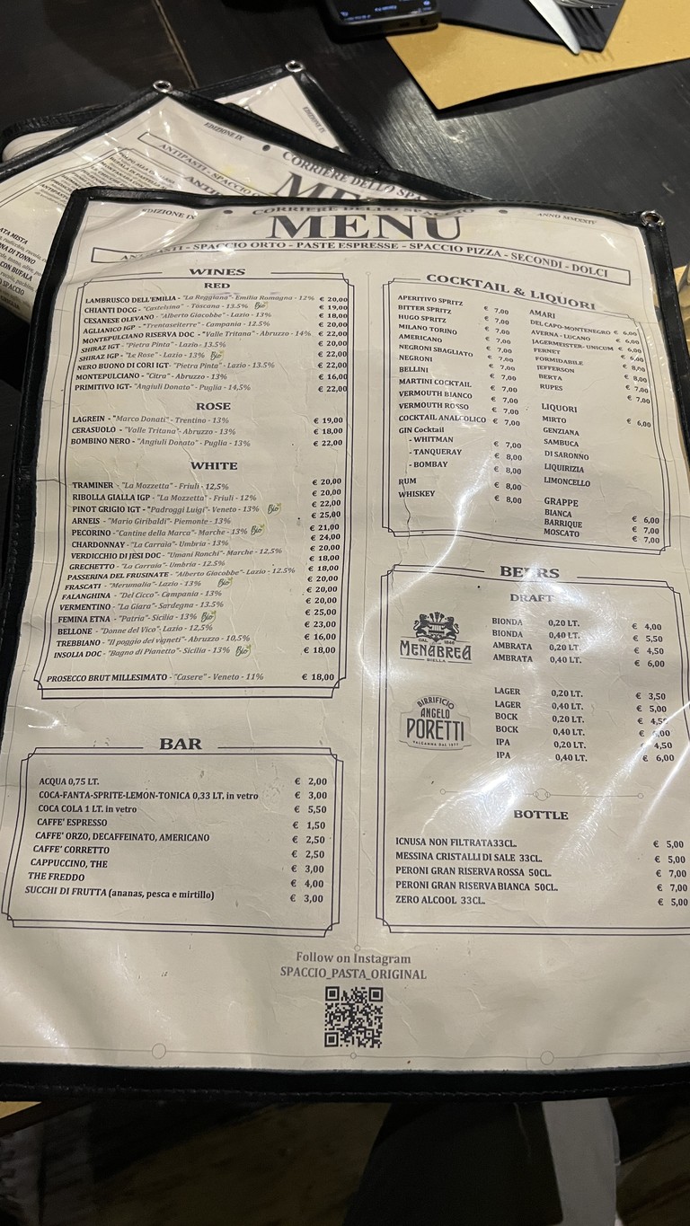 Spaccio Pasta menu 3