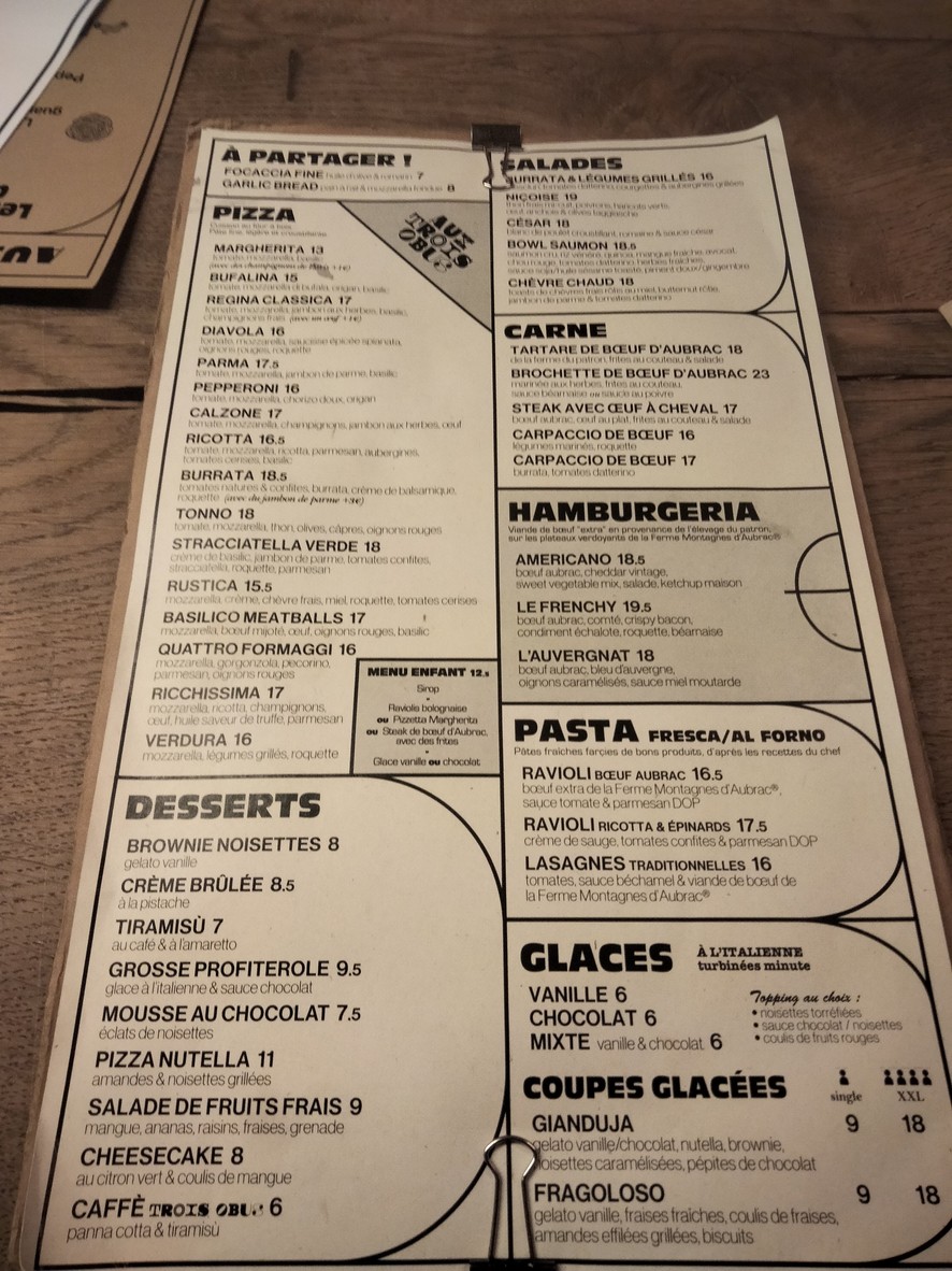 Aux Trois Obus menu 1