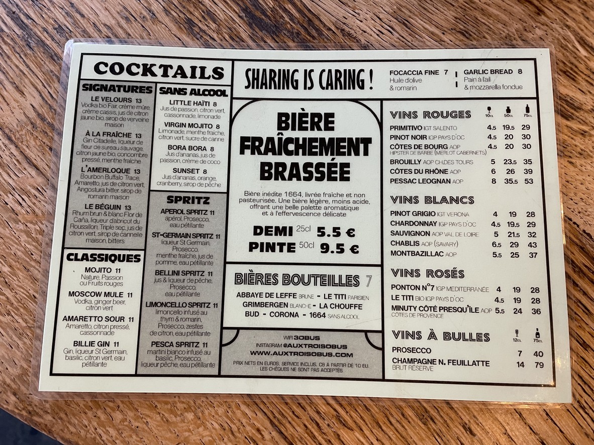 Aux Trois Obus menu 2