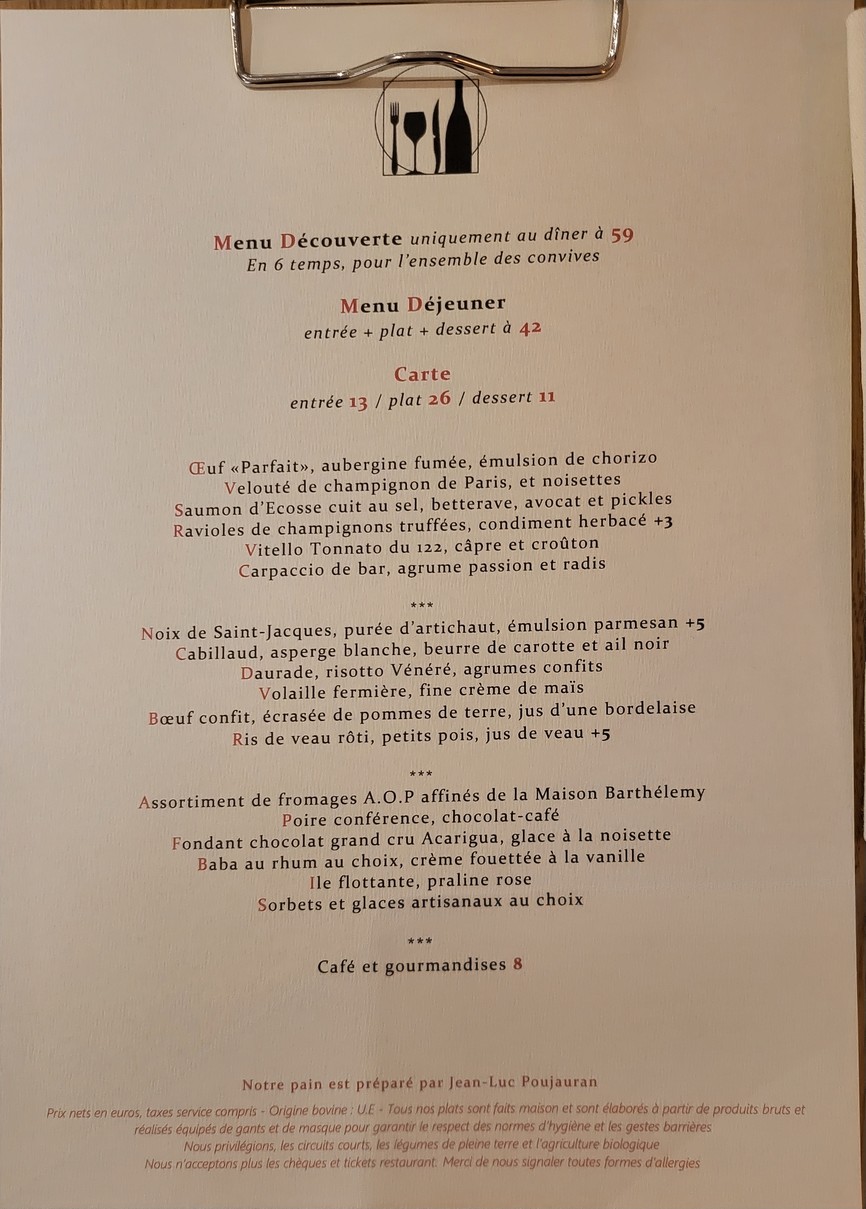Restaurant Le 122 menu 1