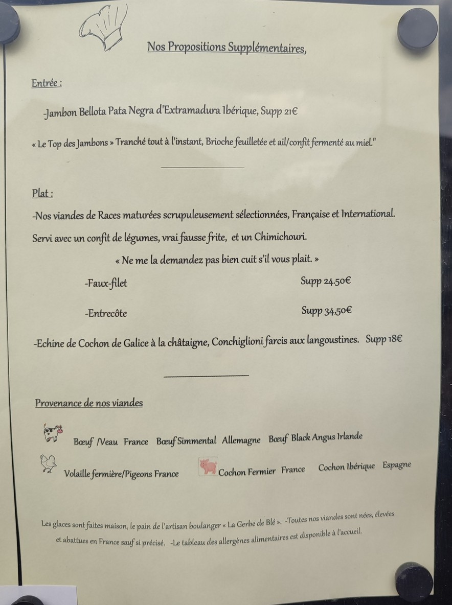 Restaurant Auberge des Saints Pères Aulnay sous bois menu 1