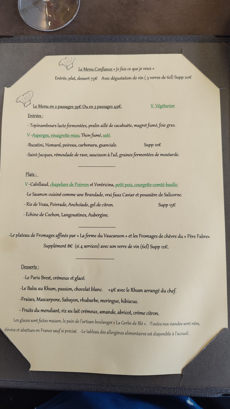 Restaurant Auberge des Saints Pères Aulnay sous bois menu 2
