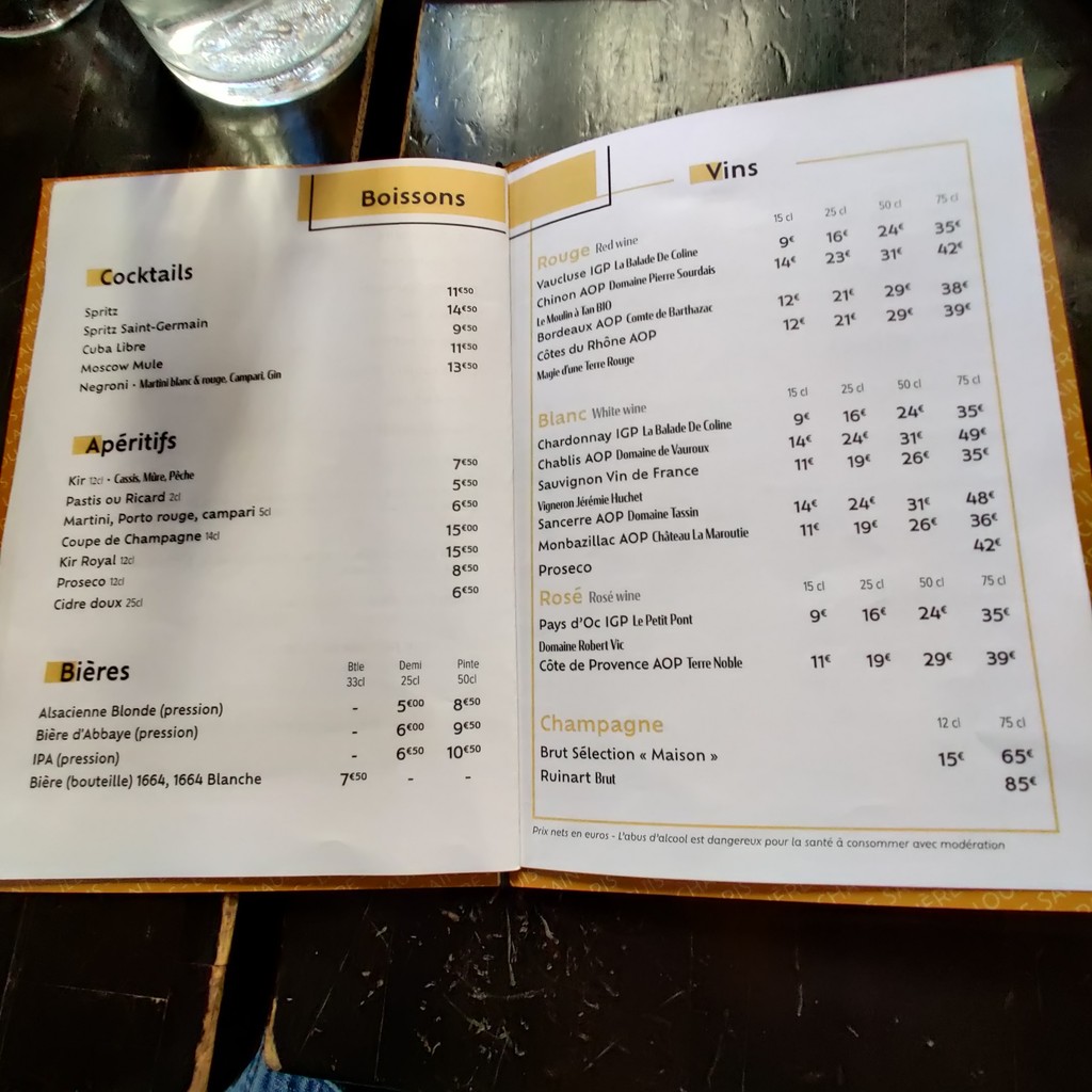 La Chaumière menu 2