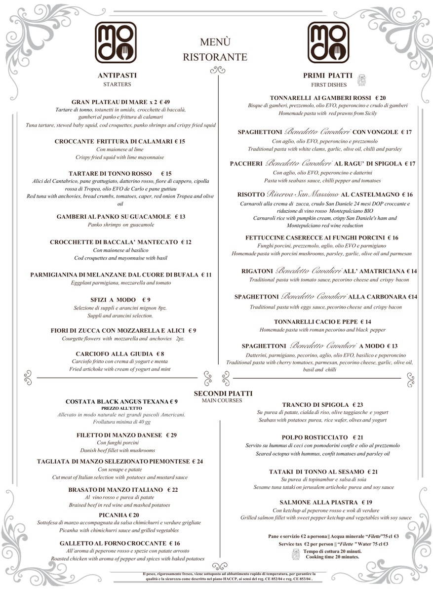 Modo Ristorante menu 1