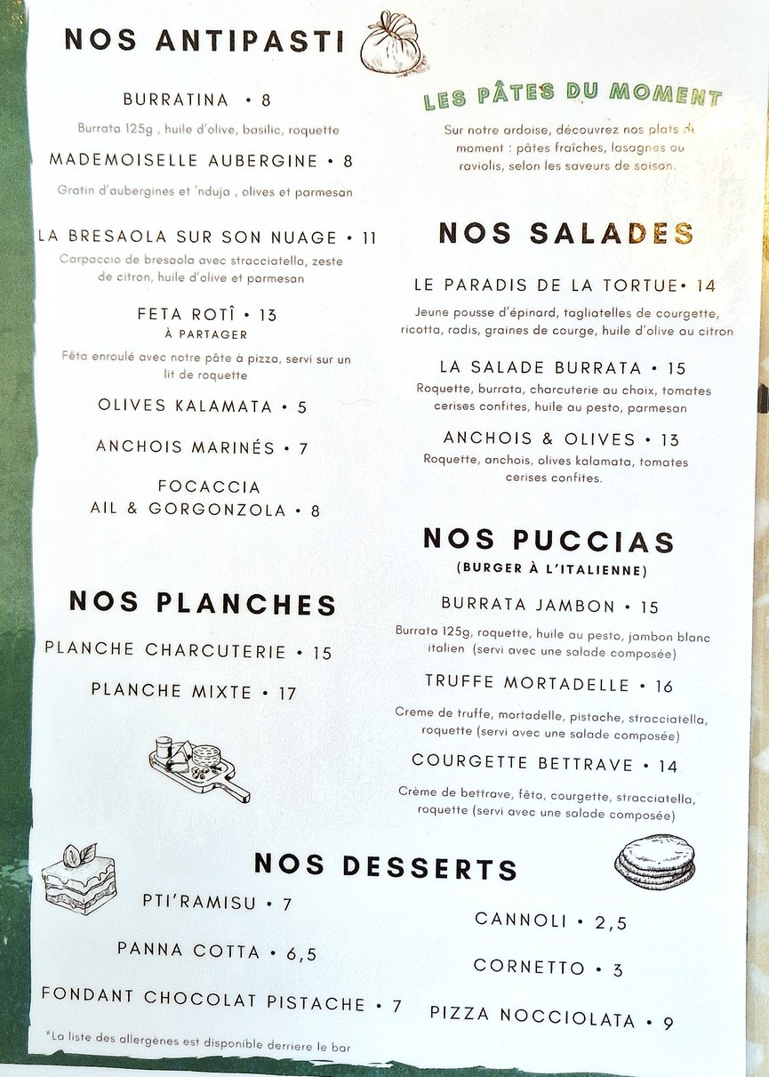Madame Tortue menu 1