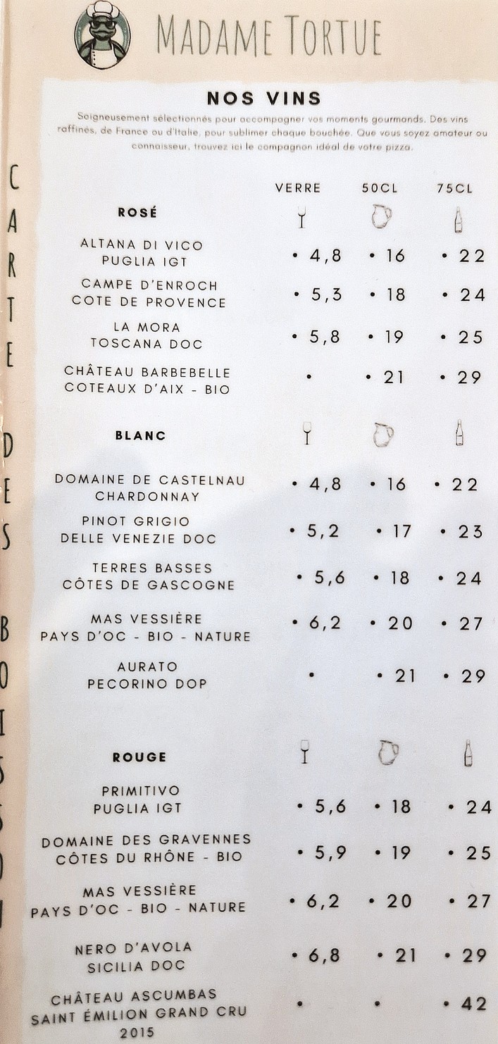 Madame Tortue menu 3