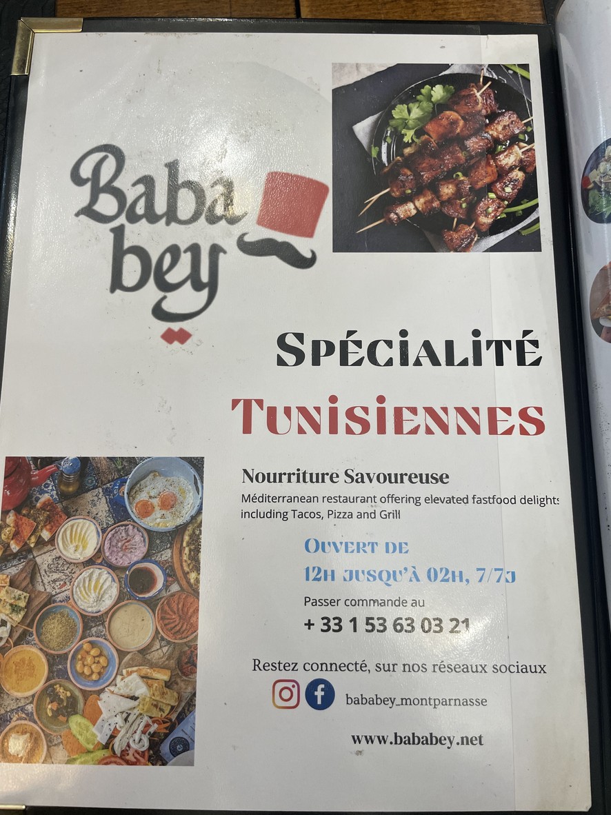 Baba Bey - Gastronomie Tunisienne menu 1