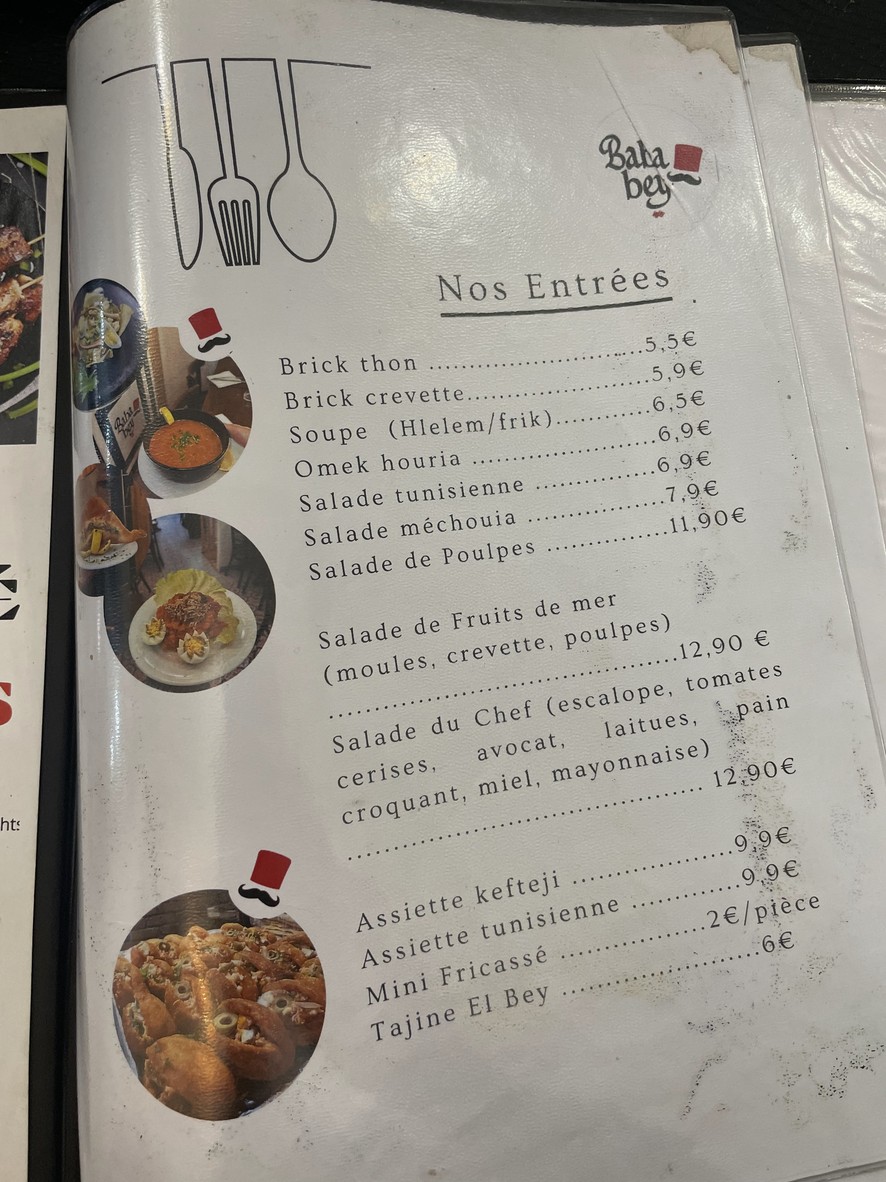 Baba Bey - Gastronomie Tunisienne menu 2